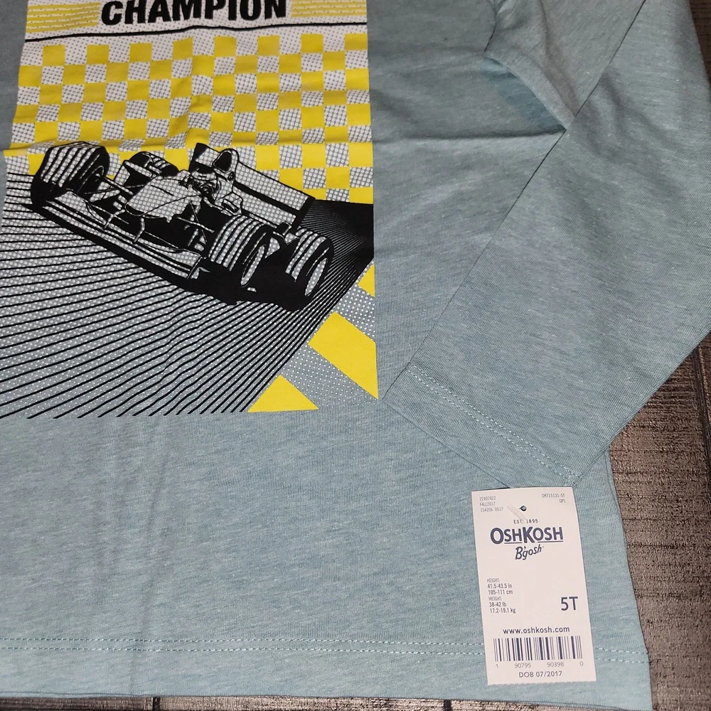 NWT OshKosh B'gosh Long Sleeve Grand Prix Tee - Teal and Yellow